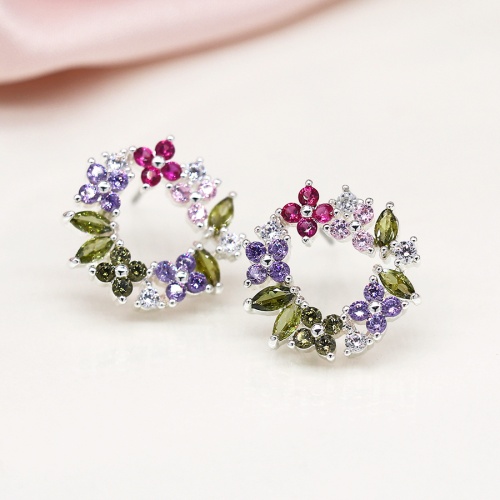 Silver Plated Floral Crystal Wreath Earrings by Peace of Mind